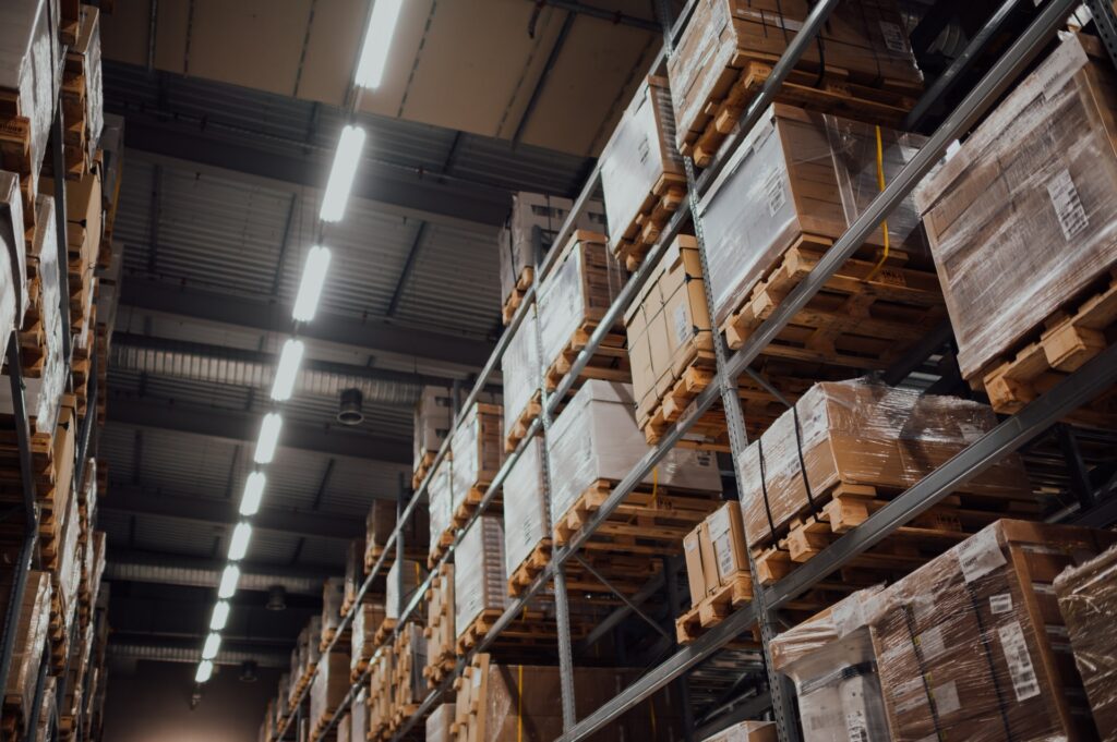 EPR warehouse with stored goods on pallets
