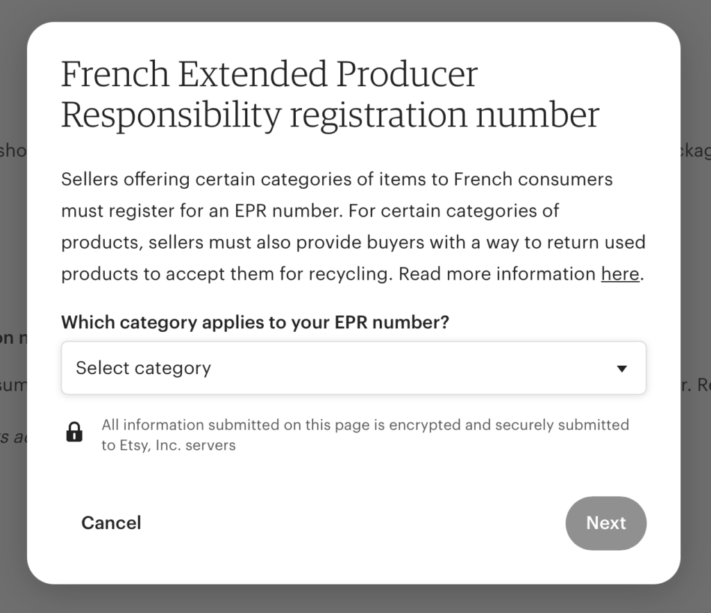 Add French EPR numbers on Etsy