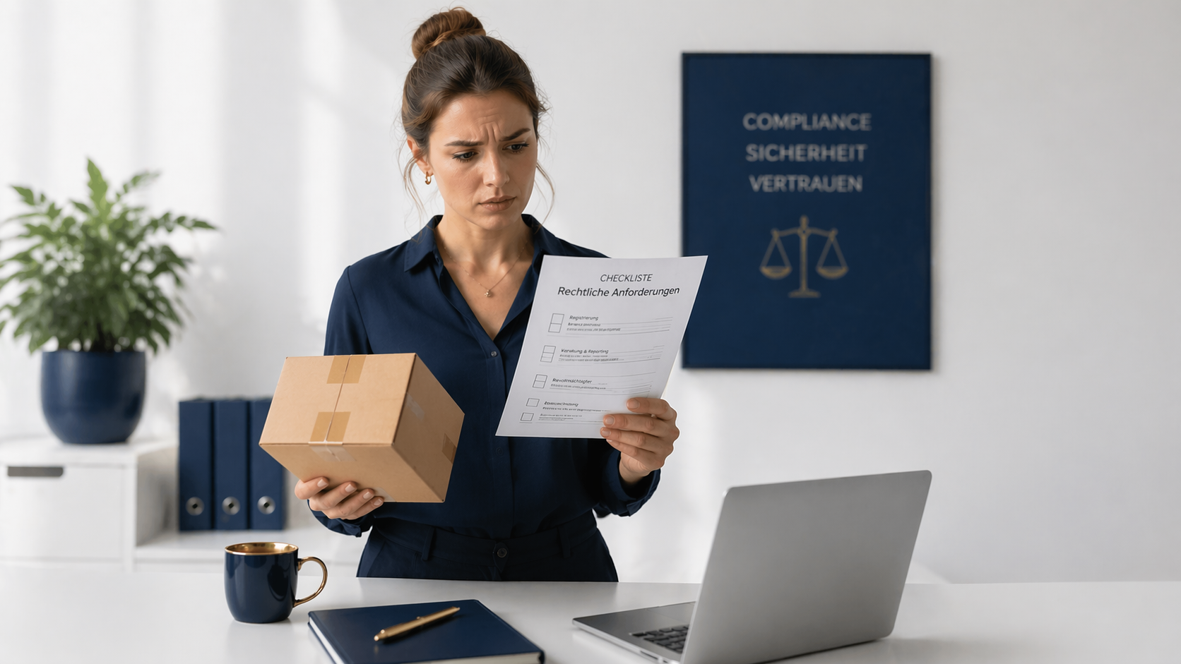 Frau sucht nach Verpackungslizenz-Infos